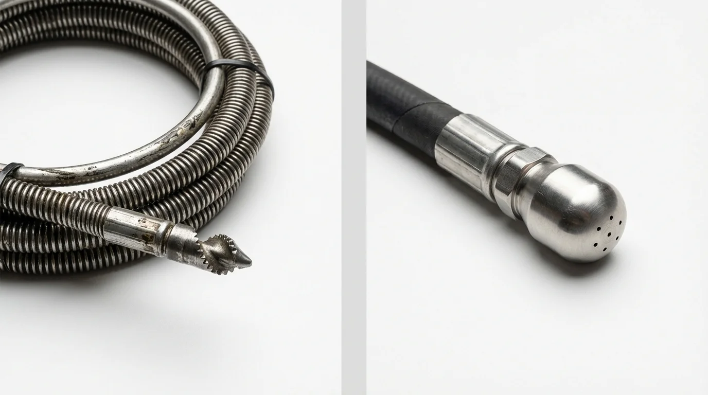 Drain snake cable and hydro jetting nozzle used for drain cleaning in Harriman, NY