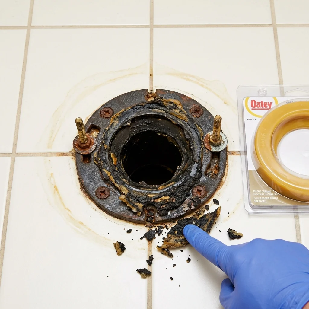 Failed wax ring showing water seepage at the base of a toilet in a Harriman, NY home