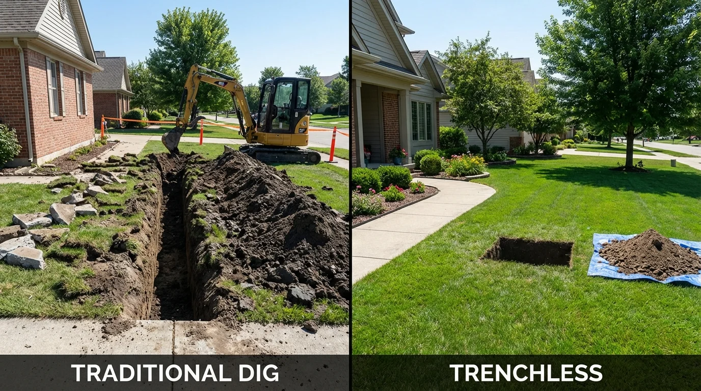 Trenchless sewer repair with minimal yard damage versus traditional excavation in Harriman, NY